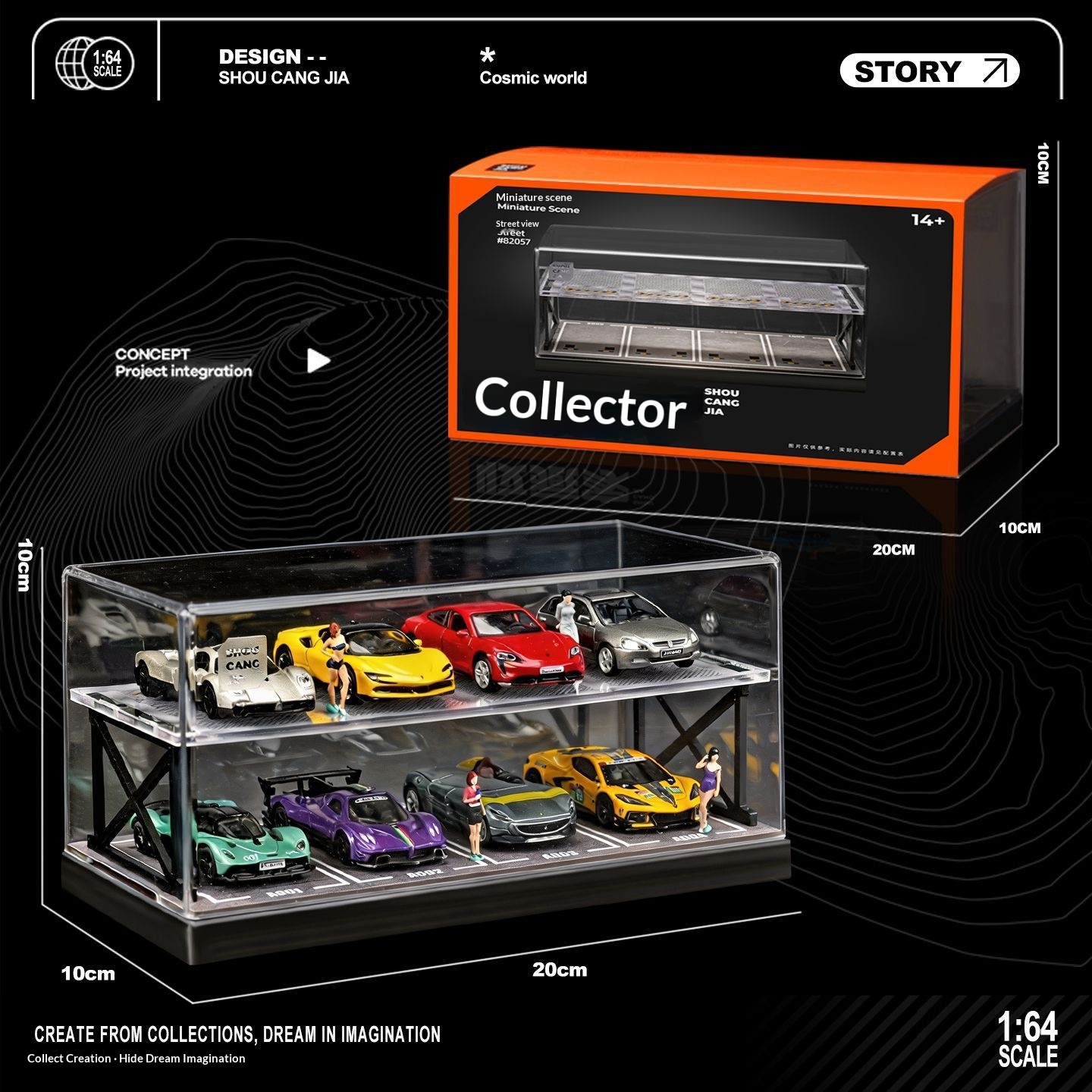 Model Kit Display - Koleksiyoncu 1:64 Ölçekli İki Katlı Otopark