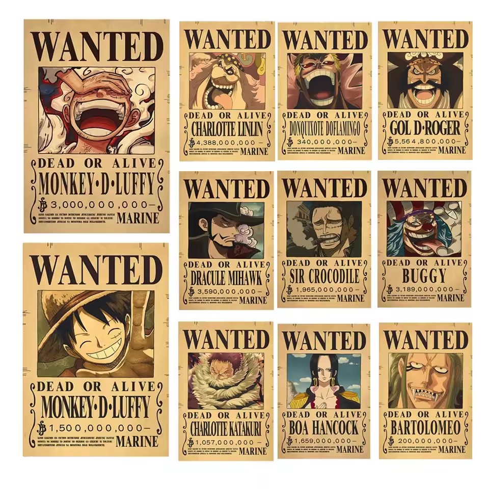 Model Kit Vintage - Anime One Piece Bounty Aranıyor Posterleri